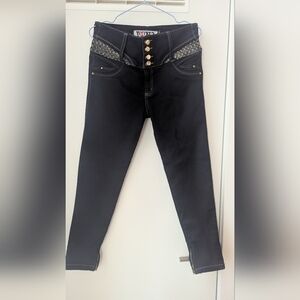 ENE2 Y2K Bejewelled Embellished Dark Wash Skinny Stretch Jeans Size 14